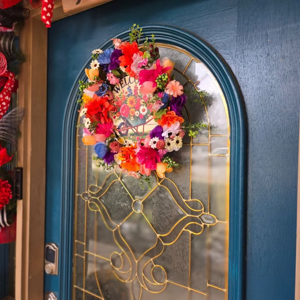 Welcome Spring Garden Floral Wreath